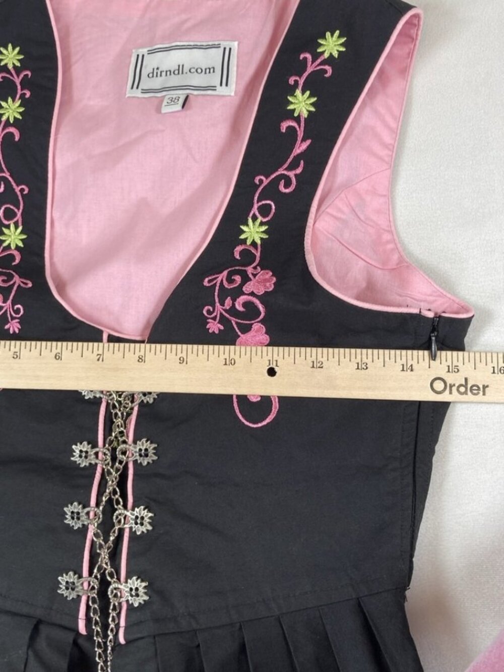 NWOT Dirndl Oktoberfest Embroidered Floral Midi Dress Black Size 38 - Picture 8 of 12